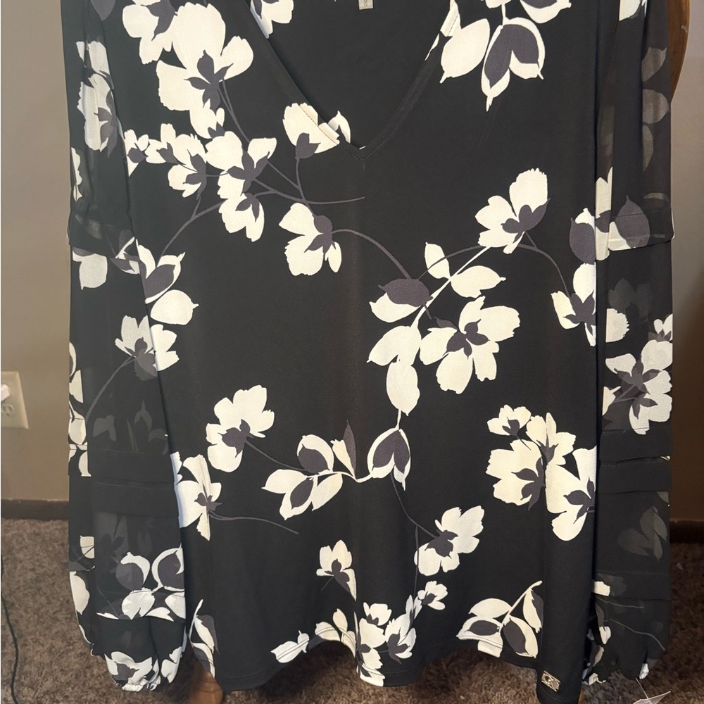 Calvin Klein Black and White Floral Blouse